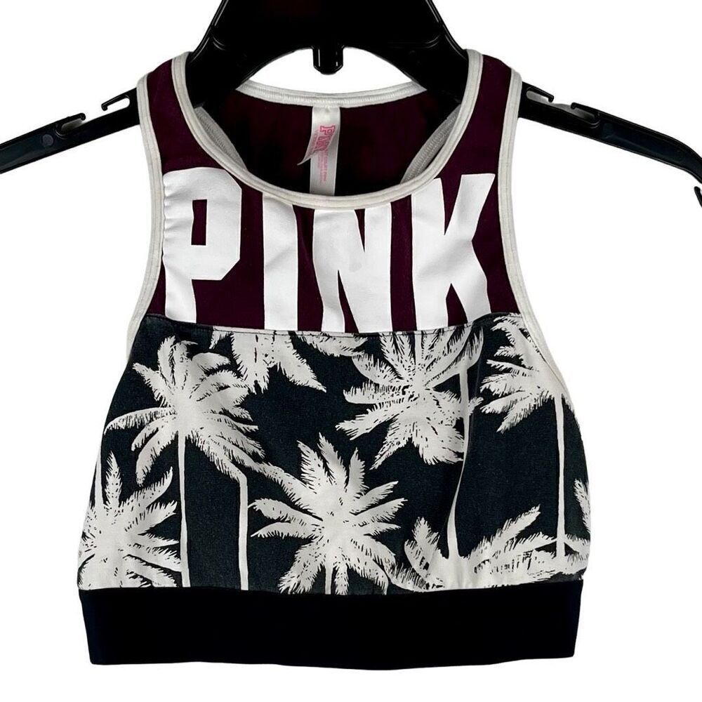 PINK Victoria’s Secret Palm Tree Reverse Razorback Sports Bra Medium